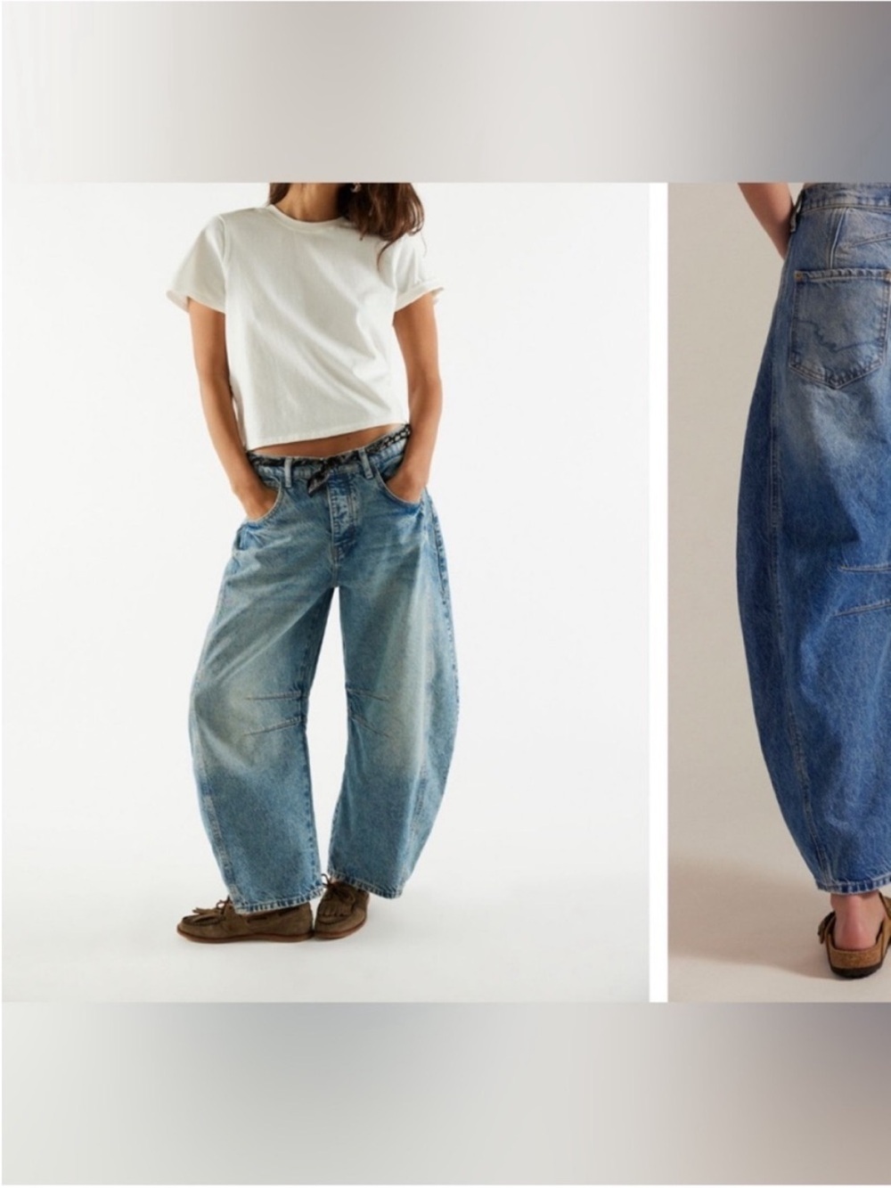 NWT Free People We The Free Good Luck Mid-Rise Barrel Jeans ultra light beam 33 - Picture 3 of 15